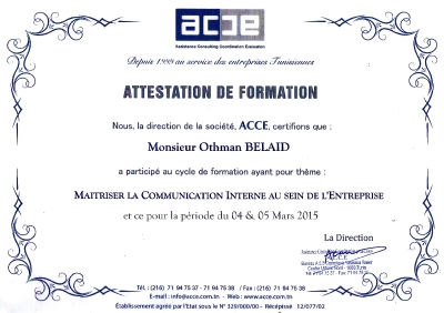 Participation de Monsieur Othman Belaid au séminaire organisé par l'ACCE 